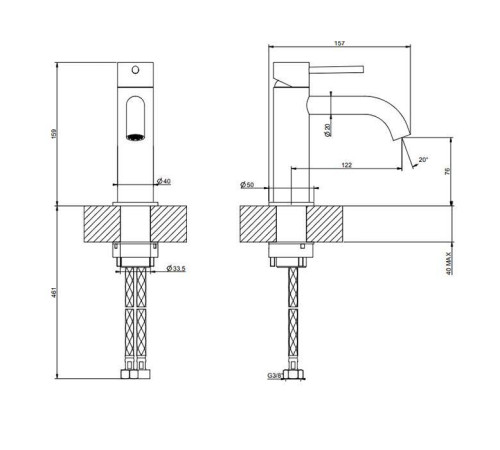 Смеситель для раковины Gessi 316 на 1 отверстие без донного клапана излив 123 мм Brushed Black Metal PVD 54002#707