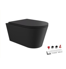 Унитаз подвесной безободковый Alice HIDE Round 57х37 см с сиденьем микролифт чёрный матовый 31170108SET