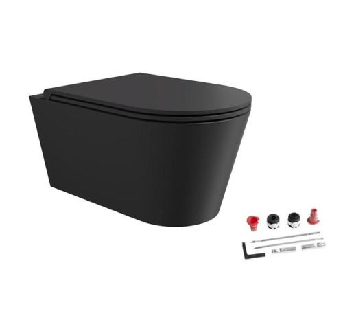Унитаз подвесной безободковый Alice HIDE Round 57х37 см с сиденьем микролифт чёрный матовый 31170108SET