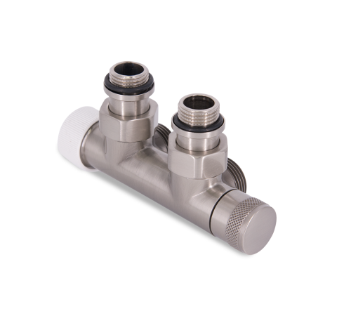 Узел нижнего подключения термостатический SR Rubinetterie угловой левый 1/2 x 3/4 E никель матовый 0685-1500NSE0