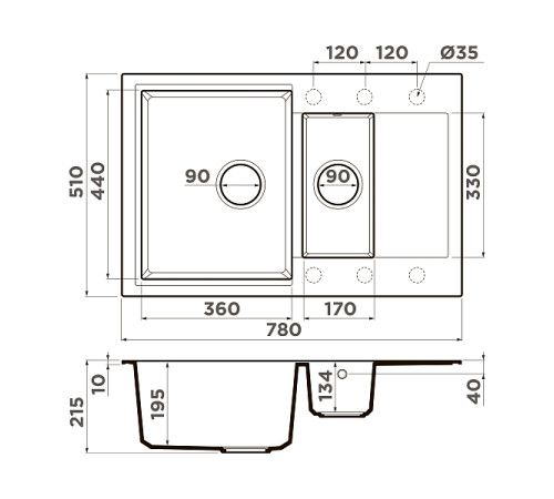 Кухонная мойка Omoikiri Daisen 78-2-BL Artgranit 78х51 см черный 4993334