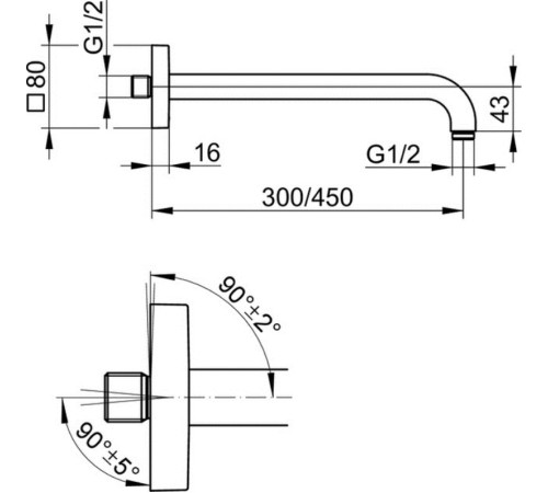 Душевой кронштейн KEUCO UNIVERSAL настенный 462 мм хром 53088 010402