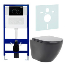Инсталляция AQUAMET AQM40002MB с унитазом, сиденьем SoftClose, черной кнопкой и шумоизоляцией AQM40002MB