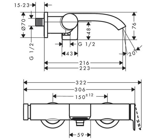 Смеситель для ванны Hansgrohe Vivenis настенный хром 75420000
