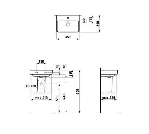Полупьедестал Laufen Pro S 33.5х23.5х16.2 см для мини-раковины белый 8.1996.4.000.000.1