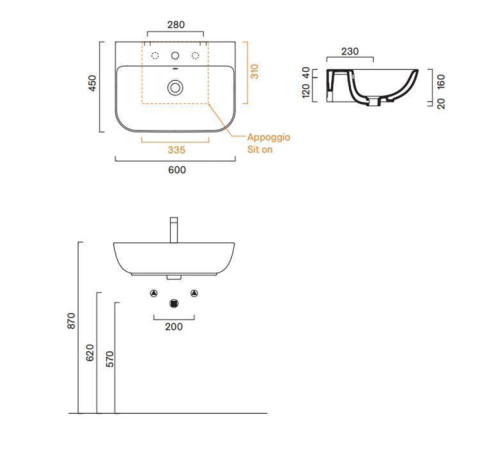 Раковина Catalano Italy 60х45 см 1 отверстие 0720601001