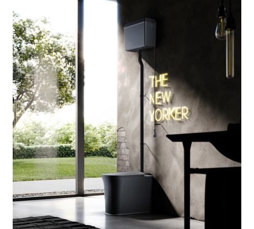 Унитаз напольный Kerasan The New Yorker 60х36.5 см с высоким бачком фурнитура черный черный матовый 569131/568031/759231/7593K2/561831F