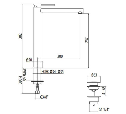 Смеситель для раковины высокий Gattoni Circle One 302 мм с донным клапаном хром 9048/90C0