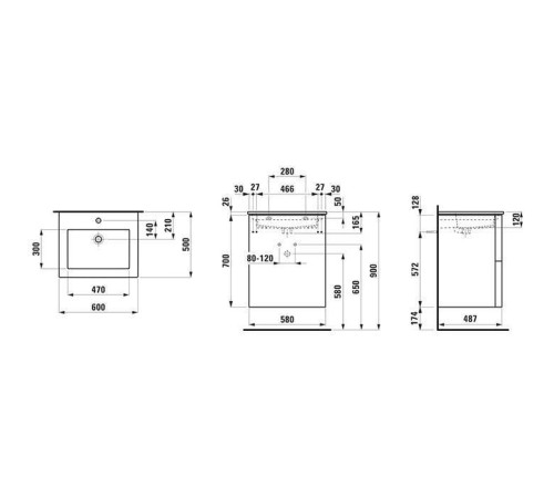 Тумба с раковиной Laufen Kartell 60х50х72.5 см 2 ящика подвесная белый матовый 8.6033.3.640.104.1