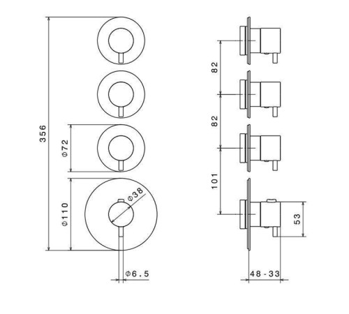 Смеситель для душа встраиваемый термостатический Newform XT с 3 вентилями хром 67600E.21.018