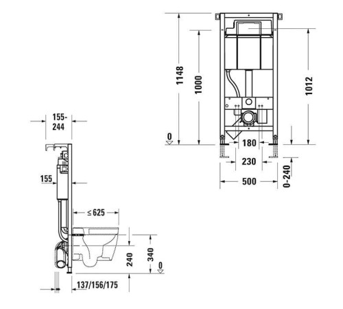 Инсталляция для подвесного унитаза Duravit DuraSystem 1148х500 мм гигиенический смыв WD1013000000
