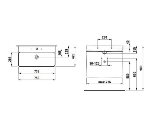 Раковина Laufen VAL 75х42 см 1 отверстие белая 8.1028.5.000.104.1