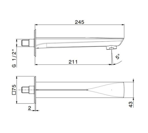 Излив для ванны настенный Newform Delta Zero 21.1 см хром 72288.21.018