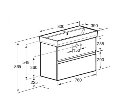 Тумба подвесная Roca Oleta 80х37х54 см 2 ящика белый матовый A857640501