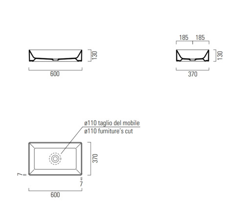Раковина накладная GSI Kube X 600х370 мм без отверстия под смеситель Agave Matte 945304