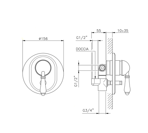 Смеситель для душа встраиваемый Nicolazzi P.M. Blanc с переключением на 2 выхода хром 3460CR76
