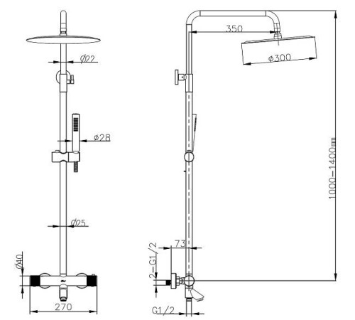 Душевая стойка Boheme Uno с термостатом и верхним душем 26.5х32х140 см белый 468-T-MW