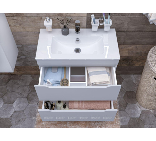 Тумба с раковиной Aquanet Практика 80 2 ящика белый матовый 00335760