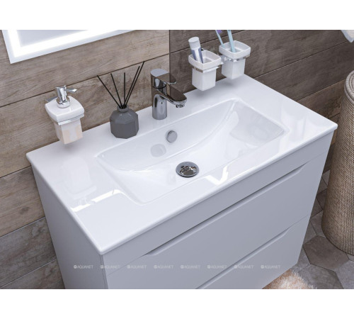 Тумба с раковиной Aquanet Практика 80 2 ящика белый матовый 00335760