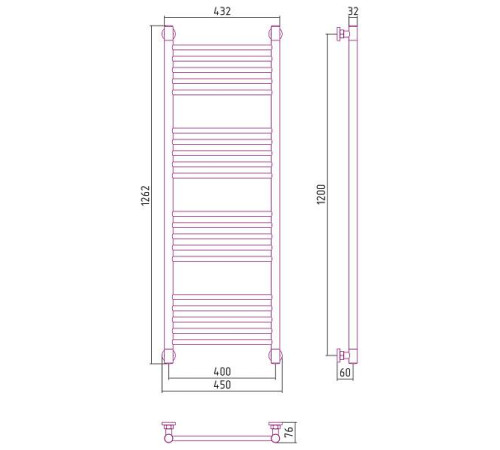 Полотенцесушитель водяной Сунержа Богема+ прямая 400x1200 мм матовый белый 30-0220-1240