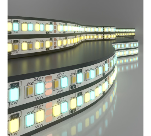 Лента светодиодная 24 В 16 Вт/м 240 Led/м 2835+2835 IP20, MIX теплый белый 3300K/холодный белый 6500K, 5 м Лента светодиодная 24V 16W 240Led 2835+2835 IP20 MIX теплый белый/холодный белый, 5м