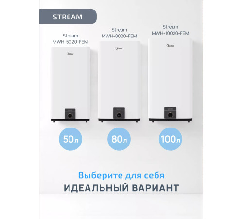 Водонагреватель накопительный электрический Midea Stream 50 л MWH-5020-FEM