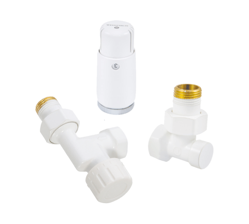 Комплект подключения радиатора Schlosser Standard Mini осевой 1/2 белый с термоголовкой Mini Diamant 602200064