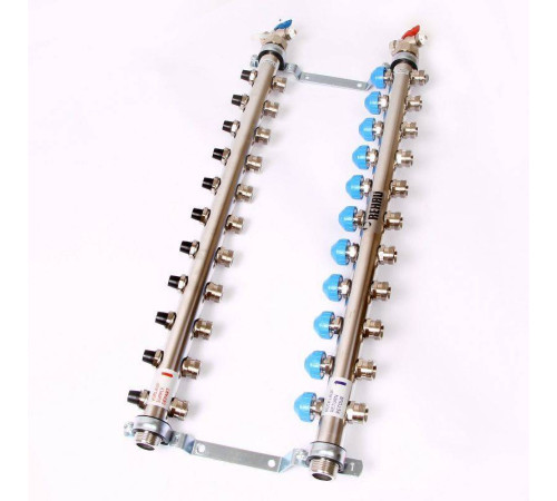 Коллекторная группа из нержавеющей стали Rehau HKV-D с регулирующими и термостатическими вентилями 1 x 3/4 EK 11 выходов 218111