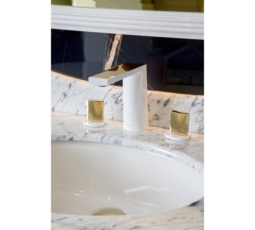 Смеситель для раковины Boheme Venturo врезной на 3 отверстия Touch белый глянцевый/золото глянцевое 150-WG-TOUCH