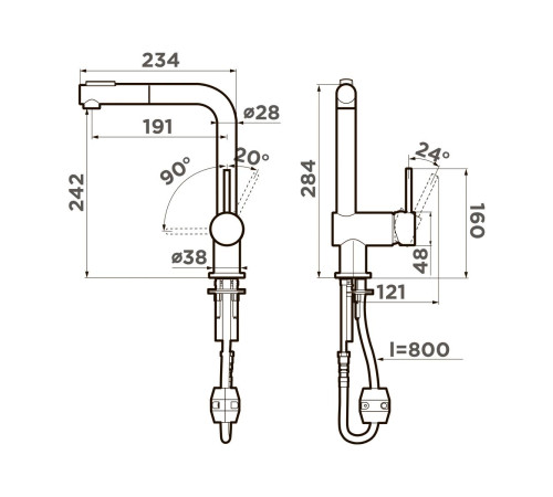 Смеситель для кухни Omoikiri Tanigawa-SB-C с выдвижным изливом хром 4994456