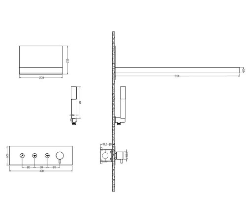 Душевой комплект встраиваемый Boheme Fusion смеситель верхний и ручной душ черный/хром 130-BCR