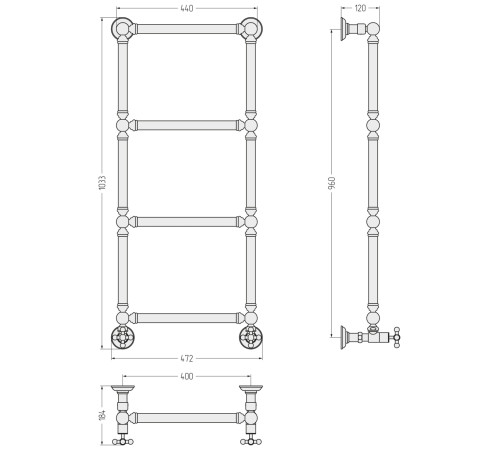 Полотенцесушитель водяной Сунержа Ренессанс 472x1033 мм золотой шёлк матовый 32-0280-9640