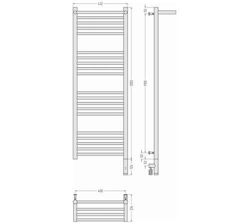 Полотенцесушитель электрический Сунержа Богема 3.0 с 1 полкой 432x1324 мм правый 00-5807-1240