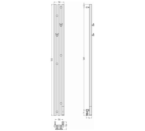 Полотенцесушитель электрический Сунержа Терция 3.0 138x1500 мм правый матовый белый 30-5845-1511