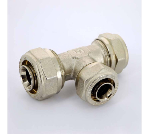 Тройник обжимной никелированный Uni-Fitt 26х20х20 мм 666N8770