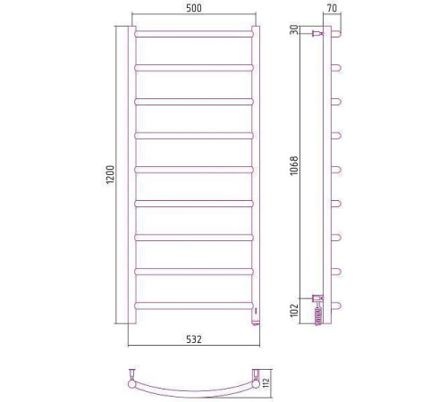 Полотенцесушитель электрический Сунержа Галант 4.0 1200x500 мм правый без покрытия 00-0831-1250