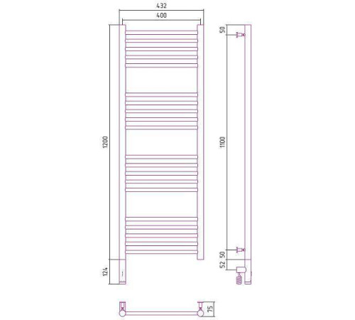 Полотенцесушитель электрический Сунержа Богема 3.0 400х1200 мм левый матовый черный 31-5804-1240