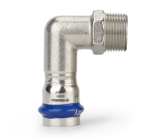 Угольник 90° Varmega Inox Press раструб — наружная резьба 22 мм x 3/4 1659691