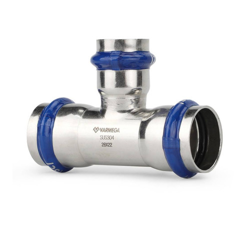 Тройник Varmega Inox Press раструбный переходной 22x15x22 мм 1658678