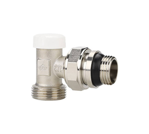 Клапан радиаторный запорный угловой Varmega 1/2x3/4 EK с самоуплотняющимся полусгоном VM10211