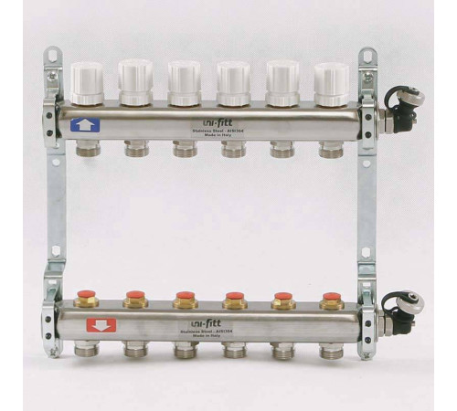 Коллекторная группа из нержавеющей стали Uni-Fitt 315S с регулировочными и термостатическими вентилями 1 x 3/4 EK 6 выходов 451I4306