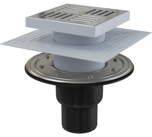 Трап для душа AlcaPlast 150x150/50/75 мм прямой выпуск решетка нержавеющая сталь APV4444