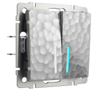 Выключатель двухклавишный проходной с подсветкой (Hammaer серебряный) W1222106