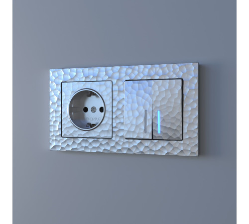 Выключатель двухклавишный проходной с подсветкой (Hammaer серебряный) W1222106