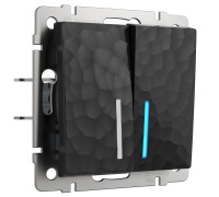 Выключатель двухклавишный проходной с подсветкой (Hammar черный) W1222108