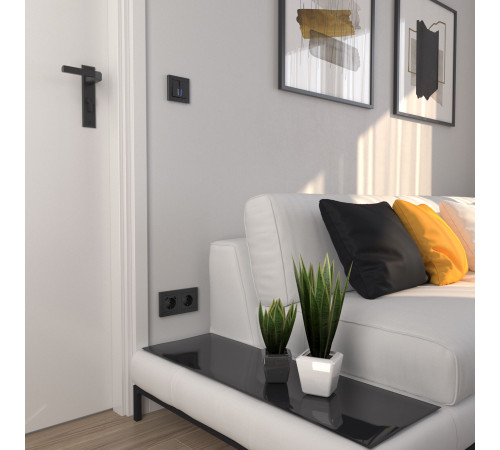 Выключатель двухклавишный проходной с подсветкой (Hammar черный) W1222108