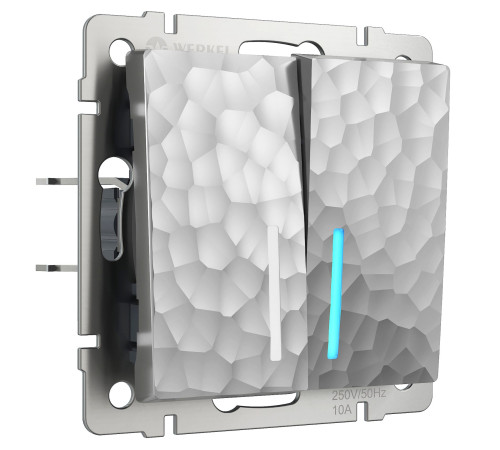 Выключатель двухклавишный с подсветкой (Hammer серебряный) W1220106