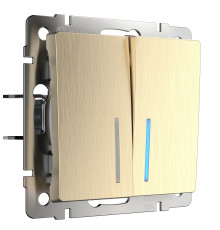 Выключатель двухклавишный с подсветкой (шампань рифленый) W1120110