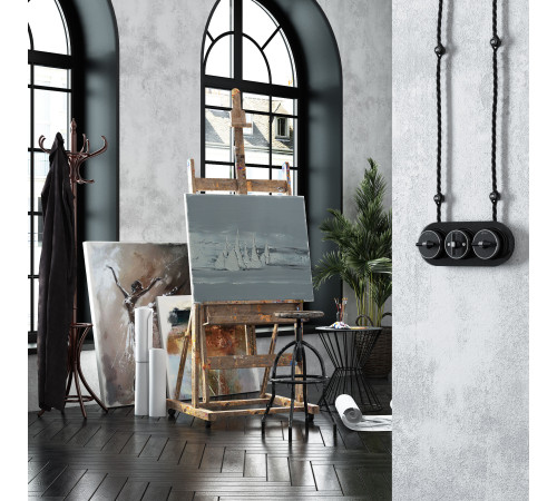 Выключатель на 4 положения двухклавишный Vintage черный матовый/хром W5822051