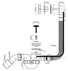 Слив-перелив для ванны McAlpine полуавтомат L575 мм хром MRB2CB-PB